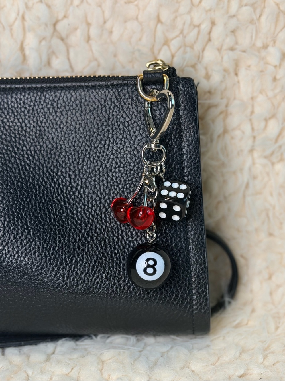 NWT Y2K Retro Lucky 8 Ball Heart Dice & Cherry Purse Charm Bag Clip Keychain